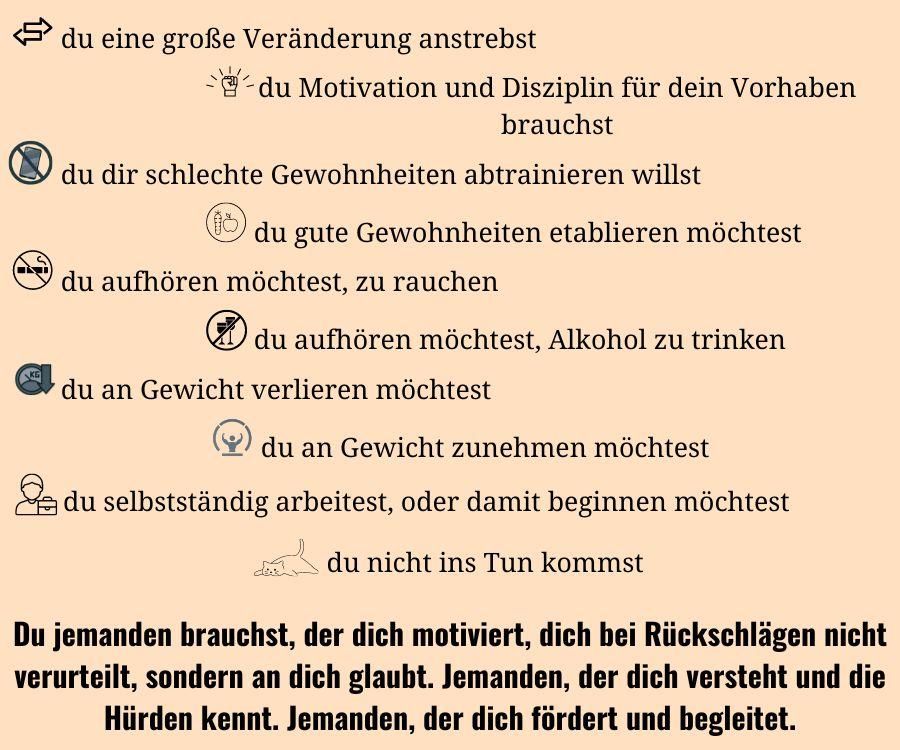 Gewohnheiten Verändern, Trägheit überwinden, Ziele erreichen, Unterstützung erhalten, Förderung und Motivation, Mentoring